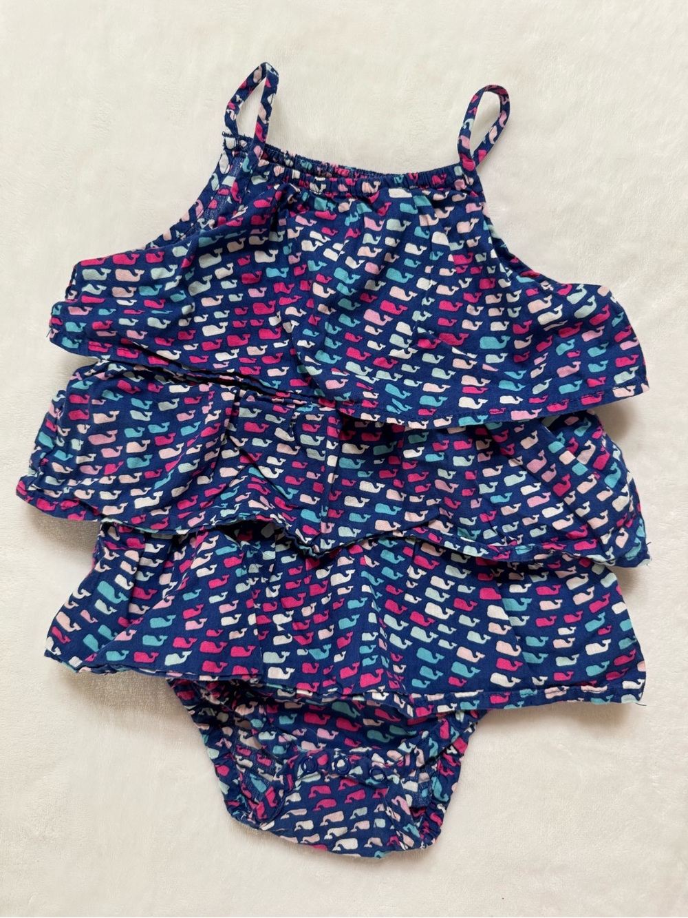 Vineyard Vines Navy Whale Ruffle One-Piece Swim